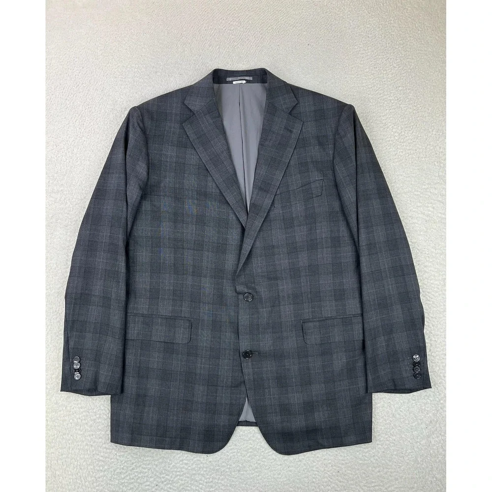 Atelier Munro Mens 48L Gray Check Loro Piana Wool 2 Button Suit Jacket Blazer